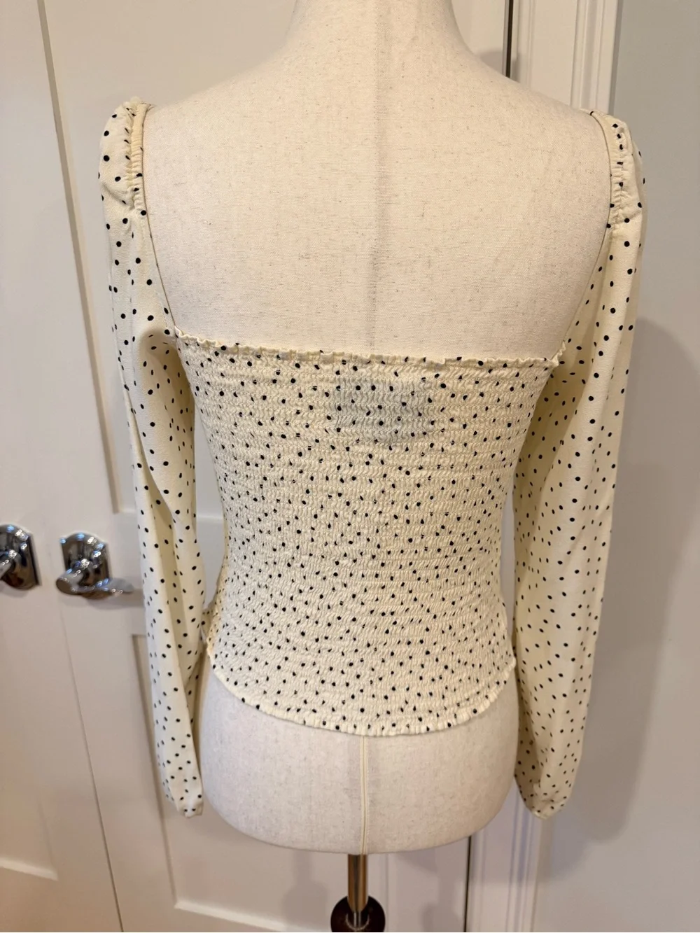 Reformation Reign Cream Polka Dot Sweetheart Long Sleeve Top
